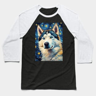 Siberian Husky Painting Dog Breed in a Van Gogh Starry Night Art Style Baseball T-Shirt